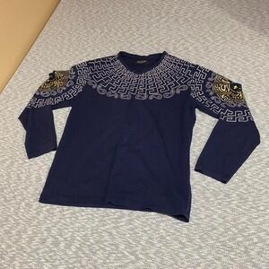 Pavini navy blue long sleeve shirt with paisley design Men Size L. SKU760